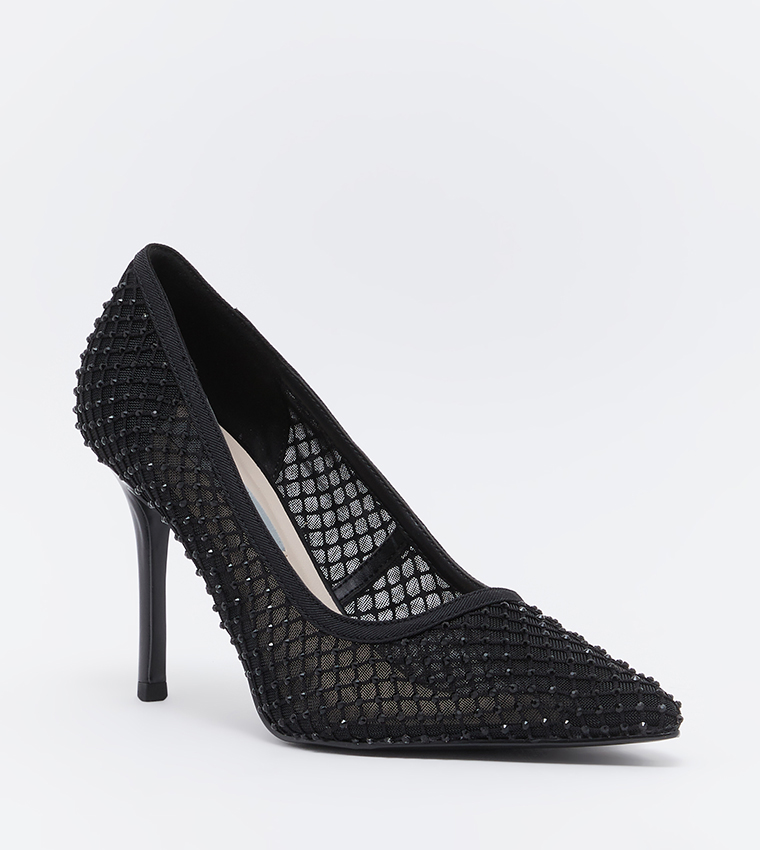 Buy Charles Keith Gem Encrusted Mesh Heeled Pumps In Black