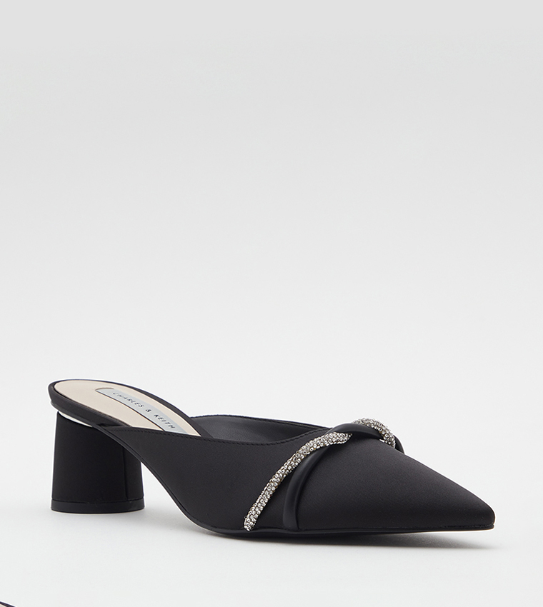 Buy Charles & Keith Twist Detail Satin Mules In Black