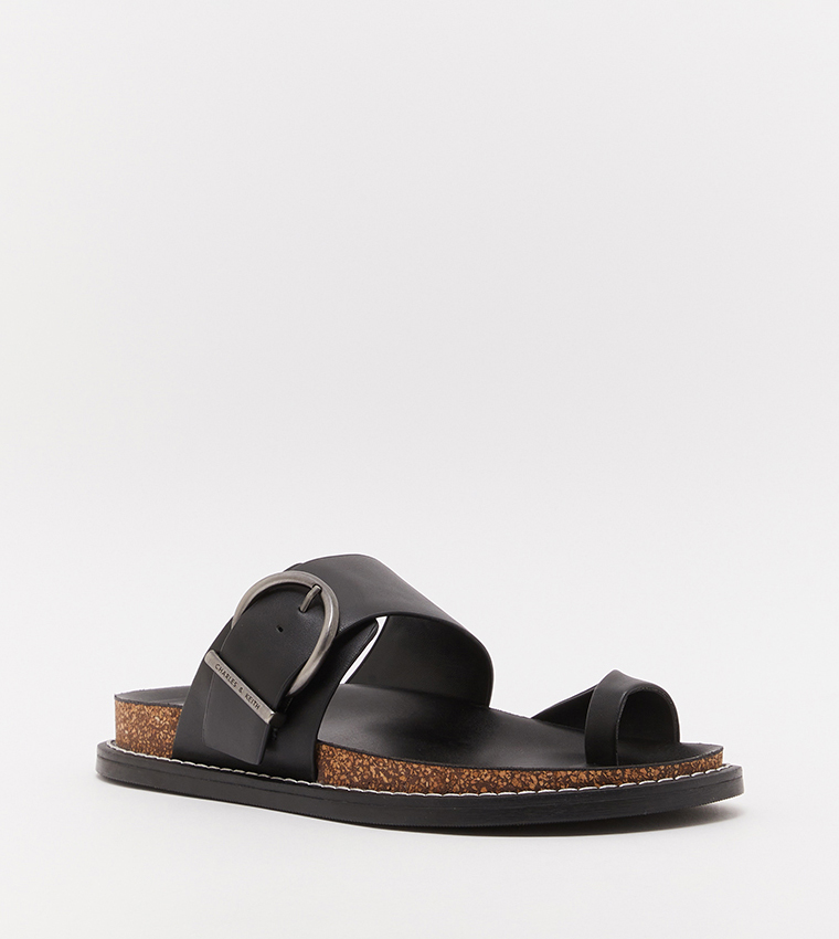 CHARLES&KEITH★Asymmetric Square-Toe Toe-Ring Sandals/送料込 Black Asymmetric Square-Toe Toe-Ring Sandals - CHARLES