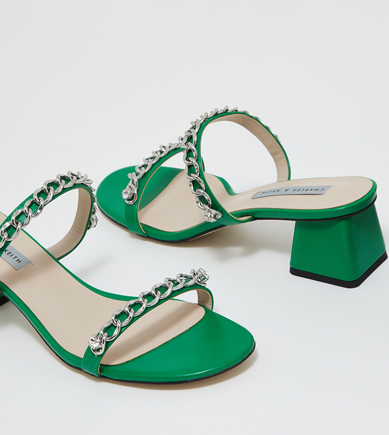 Buy Charles & Keith Chain Link Block Heel Sandals In Green | 6thStreet UAE