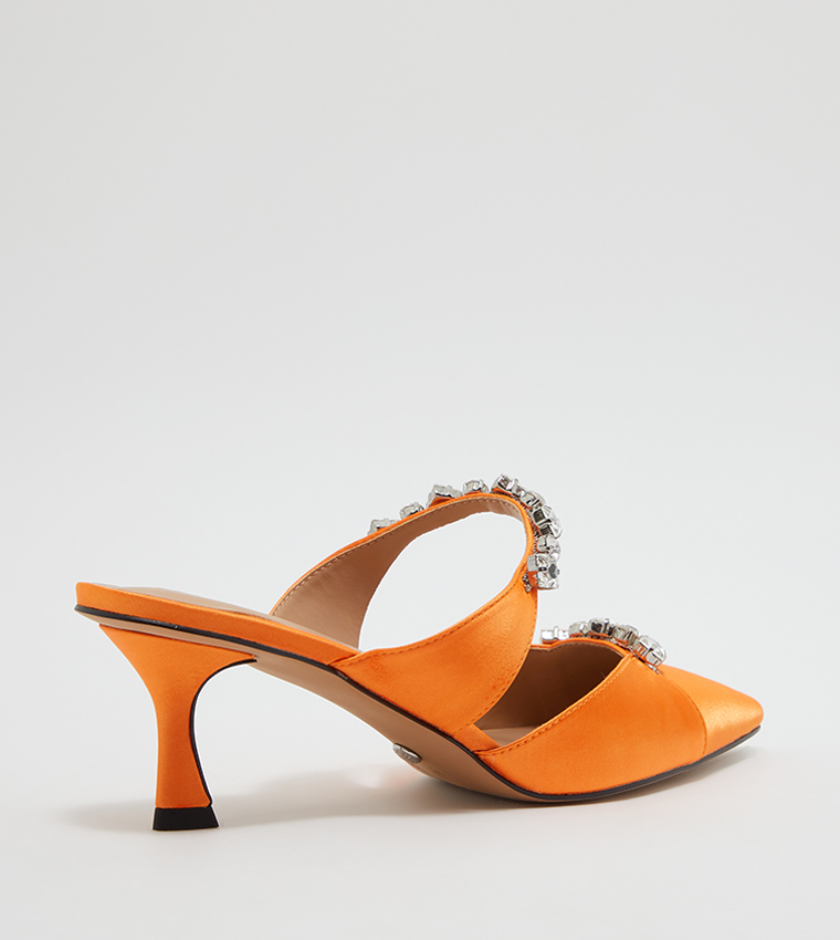 Orange heeled cheap mules