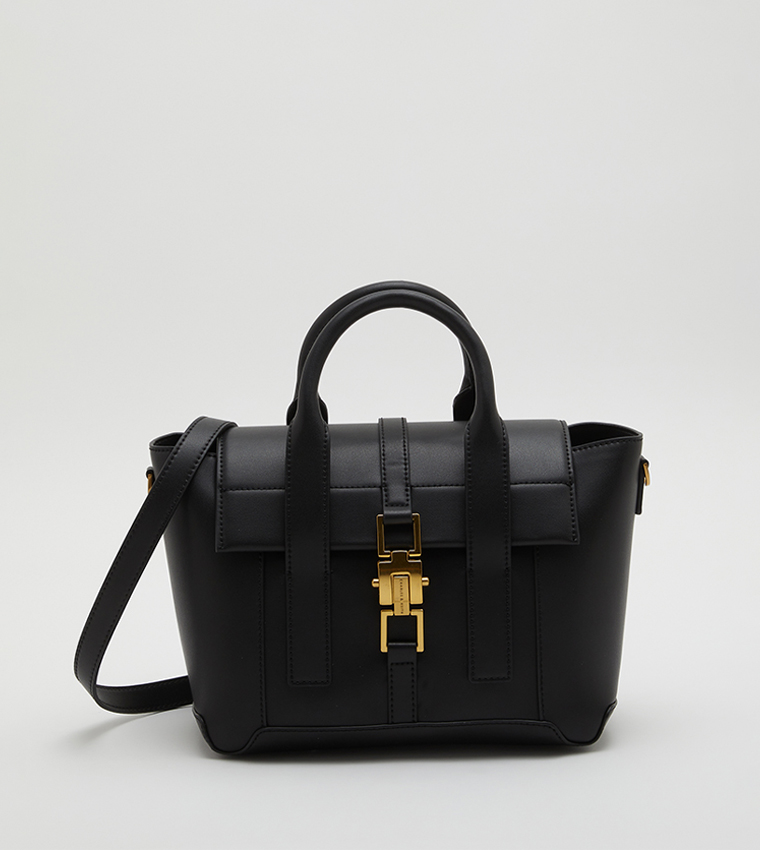 Buy Charles & Keith Dual Buckled Trapeze Satchel Bag In Black