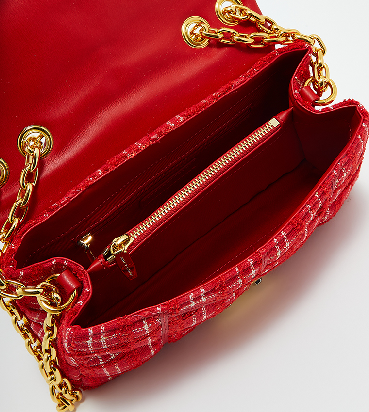 Red Eudora Tweed Trapeze Bag - CHARLES & KEITH US