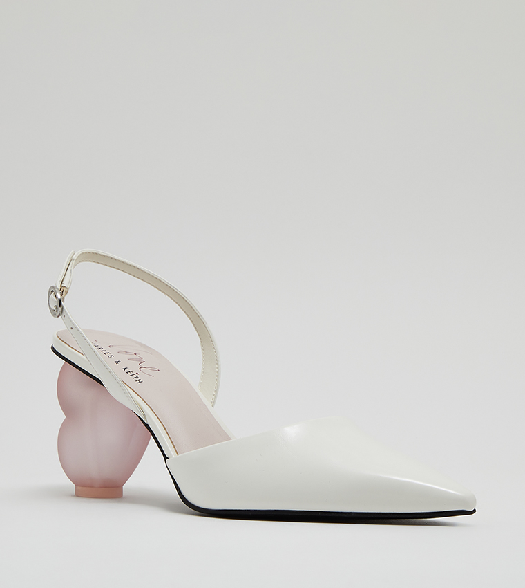 Charles & Keith Heart Heel Strappy Sandals in White