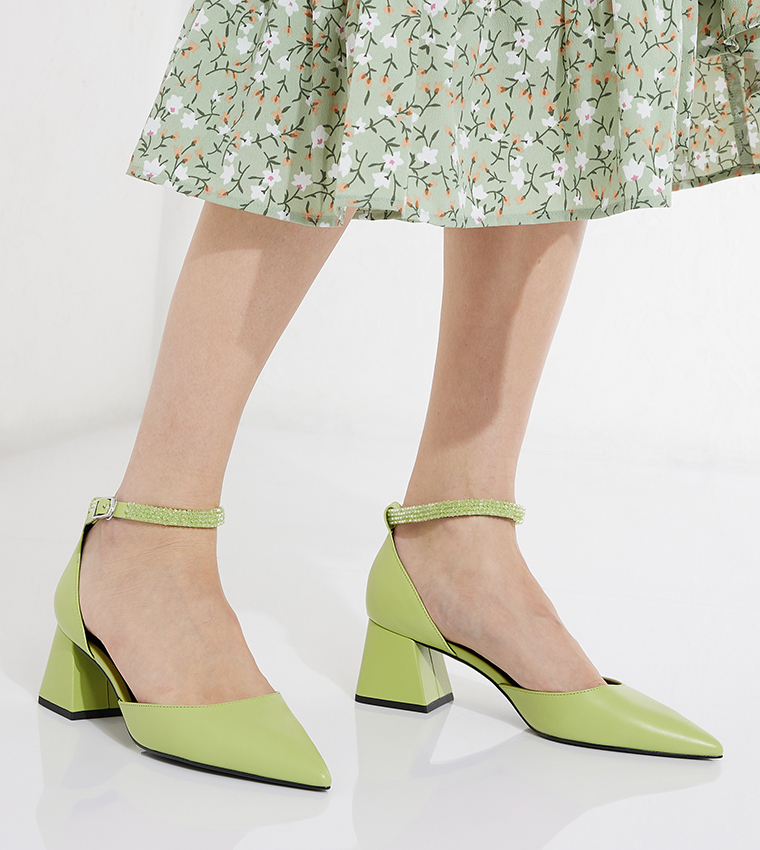 Buy Charles Keith Beaded Ankle Strap D'Orsay Pumps In Green