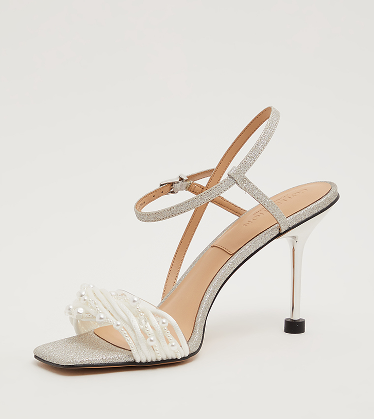 Beaded Square Toe Stiletto Heel Sandals