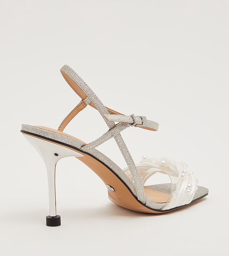 Beaded Square Toe Stiletto Heel Sandals