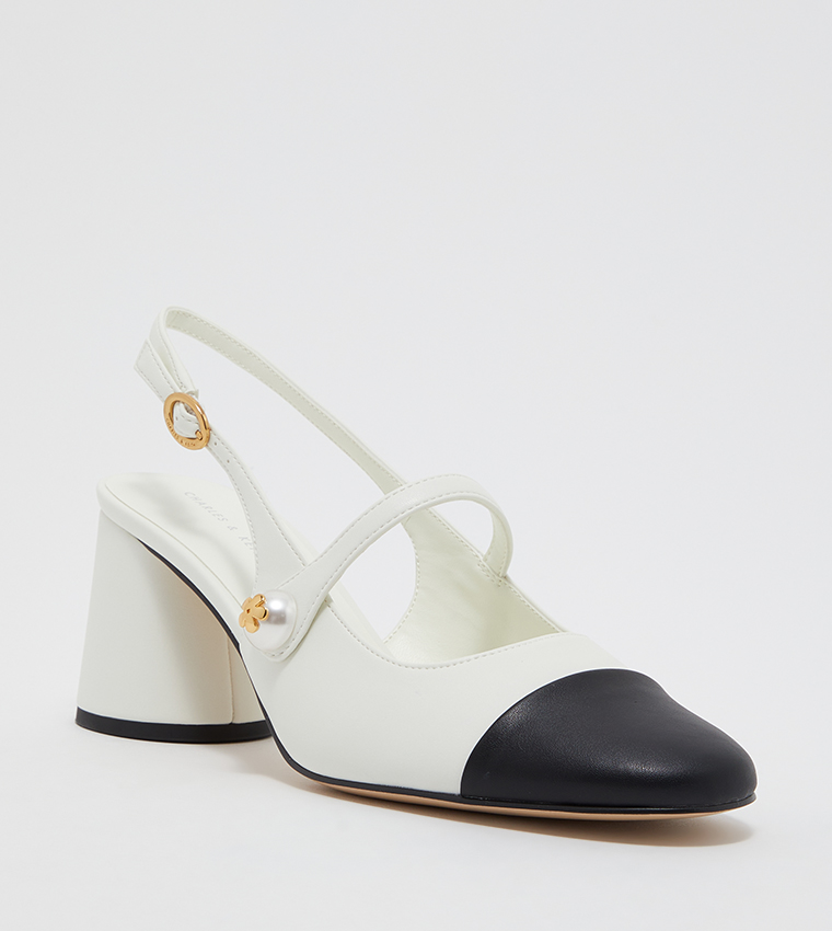 Buy Charles & Keith Pearl Embellished Slingback Pumps In White