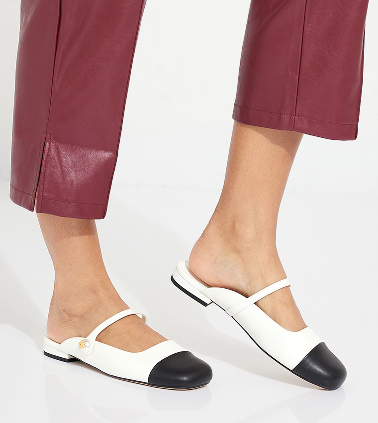 Buy Charles Keith Pearl Detailed Contrast Flat Mules In White