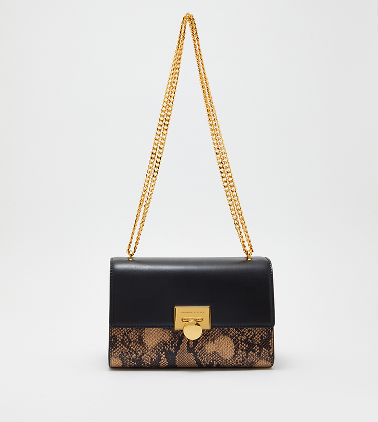 Black snake print online shoulder bag