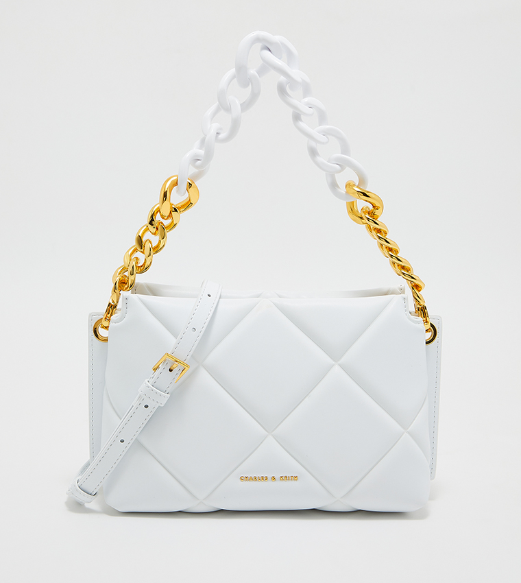 Charles & Keith Quilted Chain Strap Bag in White