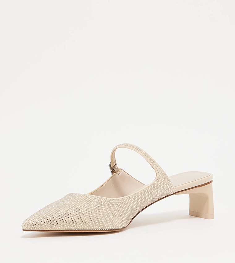 Crystal-Embellished Heeled Mules