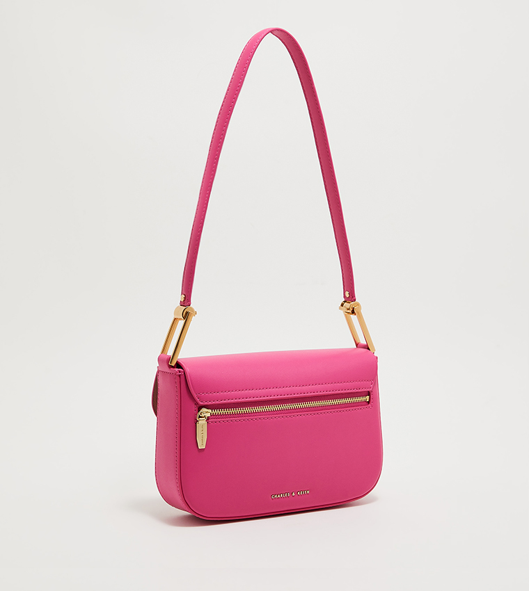 Buy Charles Keith KOA Square Push Lock Shoulder Bag In Fuchsia