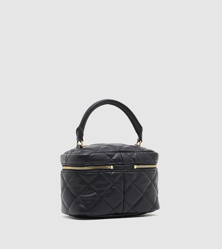 Black Quilted Two-Way Zip Mini Bag - CHARLES & KEITH IN
