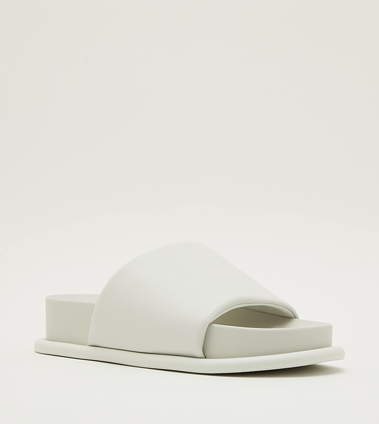 Buy Charles Keith Puffy Strap Flatform Slide Sandals In White