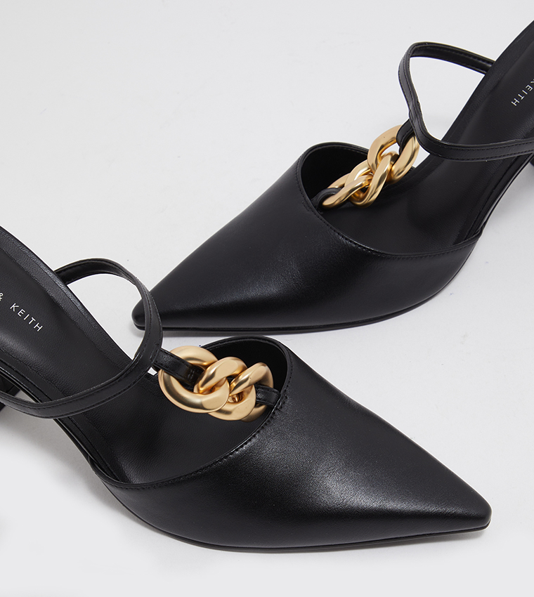Buy Charles & Keith Chain Link Detail Heel Mules In Black | 6thStreet UAE