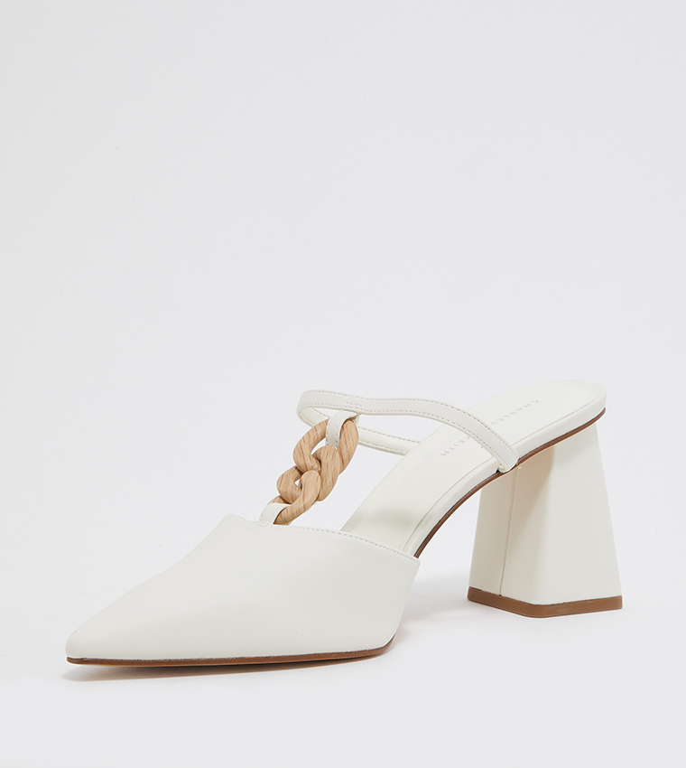 Buy Charles Keith Chain Link Detail Heel Mules In White