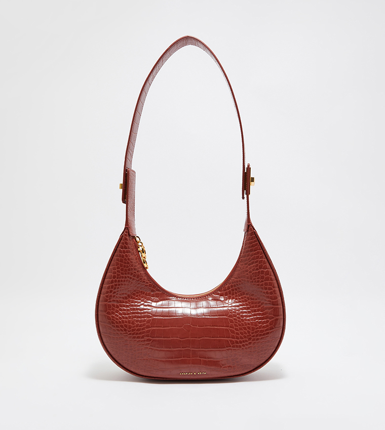 Croc Textured Crescent Hobo Bag
