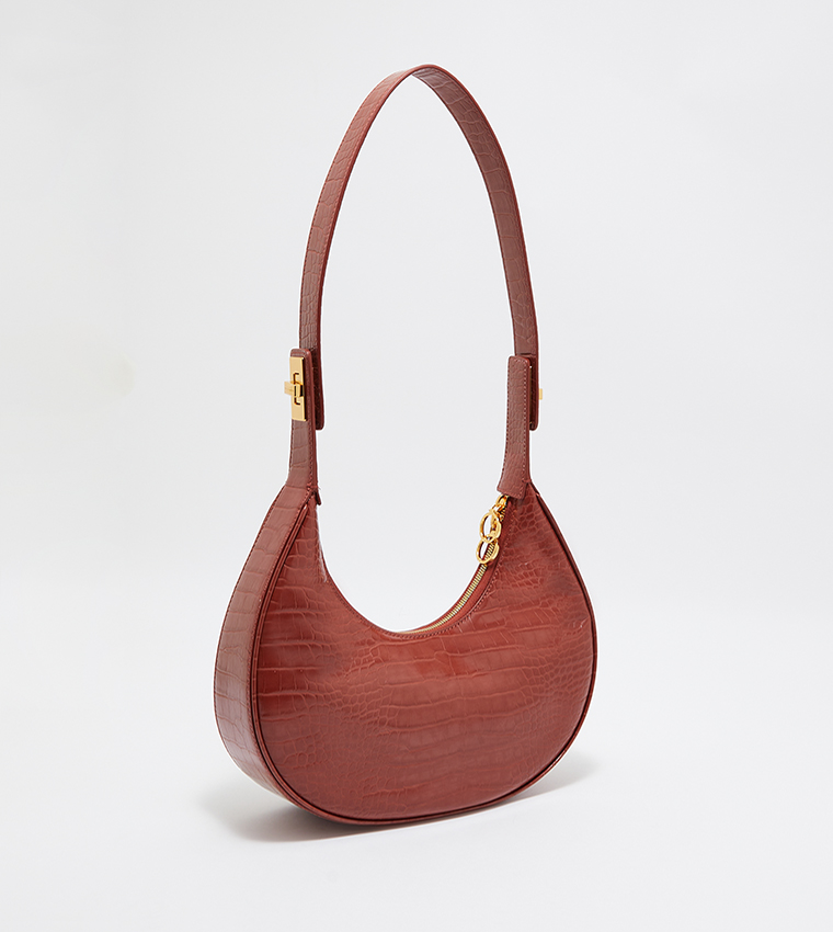 Croc Textured Crescent Hobo Bag