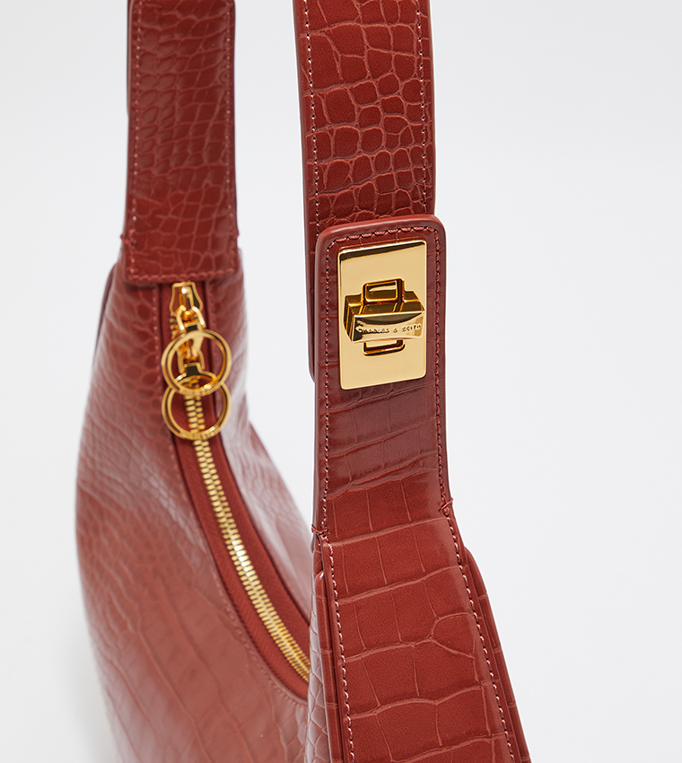 Croc Textured Crescent Hobo Bag