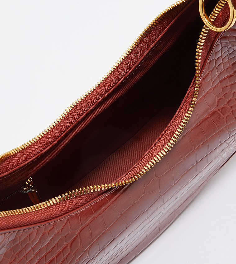 Croc Textured Crescent Hobo Bag