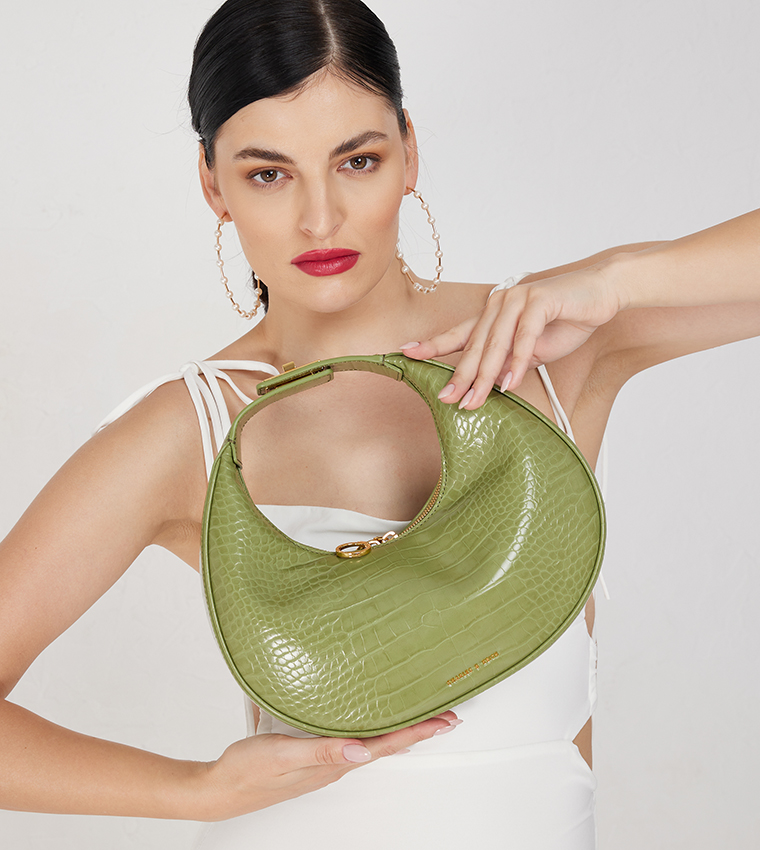 Croc Textured Crescent Hobo Bag