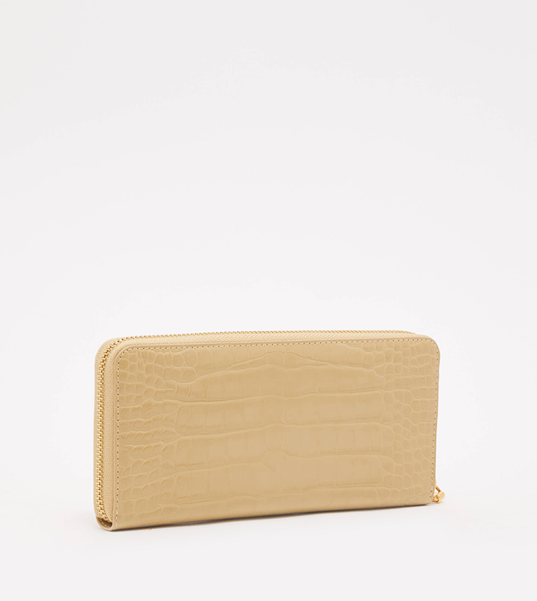 Croc Textured Zip-Around Wallet