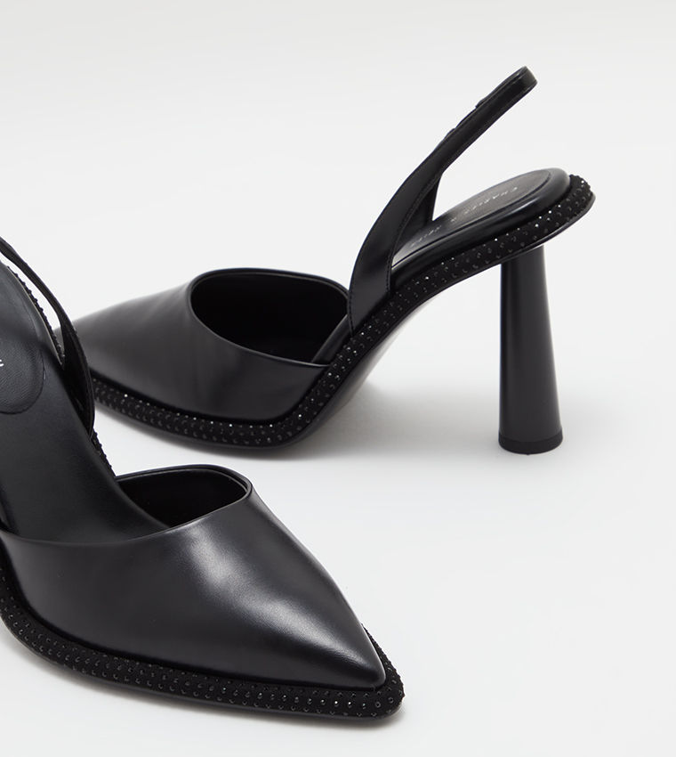 Embellished Pointed Toe Slingback Pumps