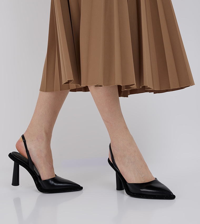 Embellished Pointed Toe Slingback Pumps