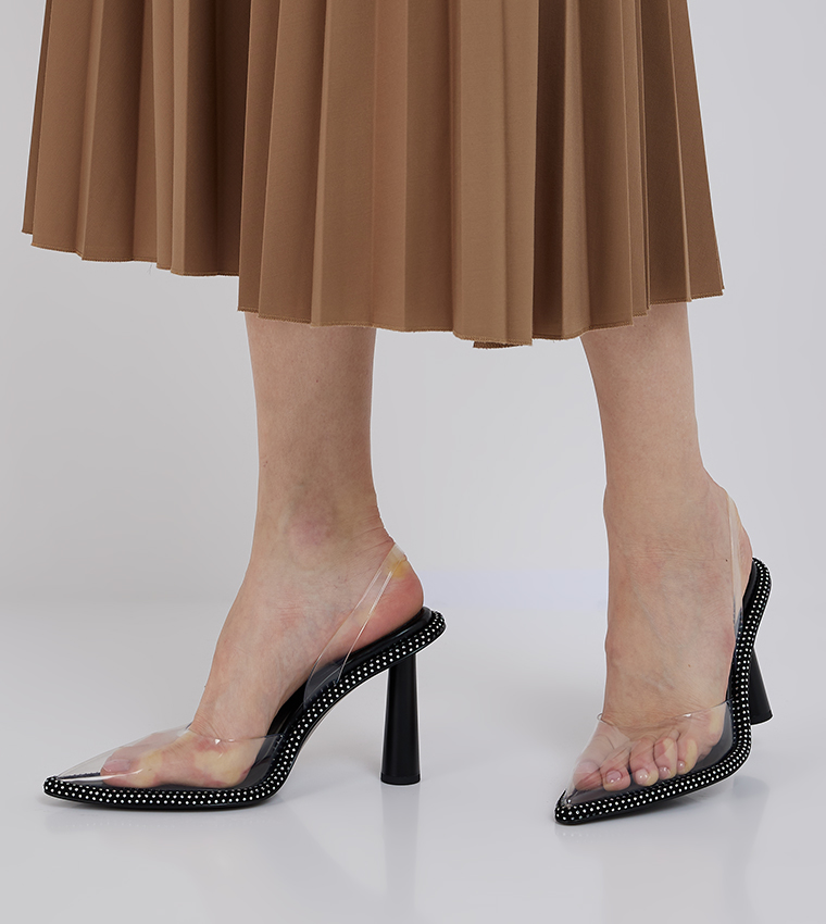 Embellished Pointed Toe Slingback Pumps