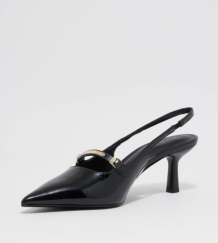 Patent Metallic Accent Slingback Pumps
