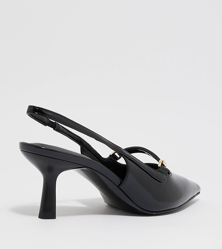 Patent Metallic Accent Slingback Pumps