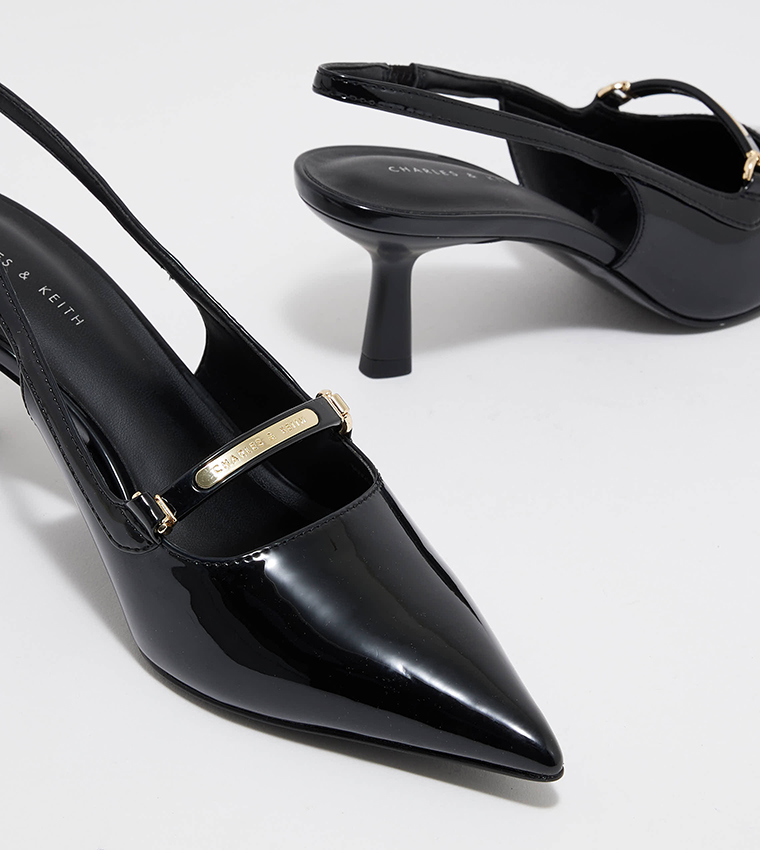 Patent Metallic Accent Slingback Pumps