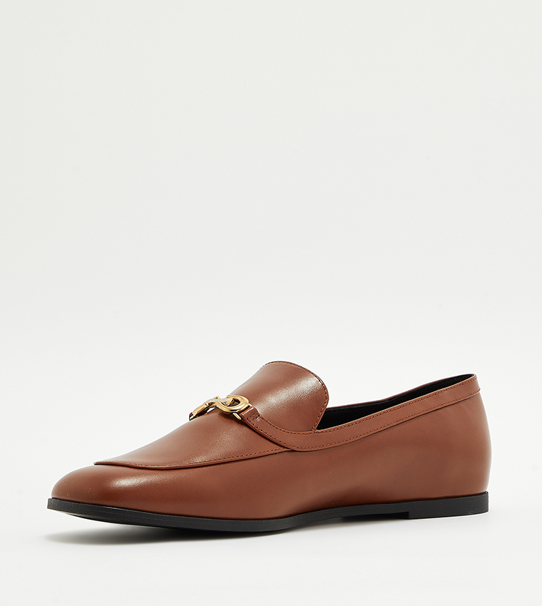 Metal Accent Round Toe Loafers