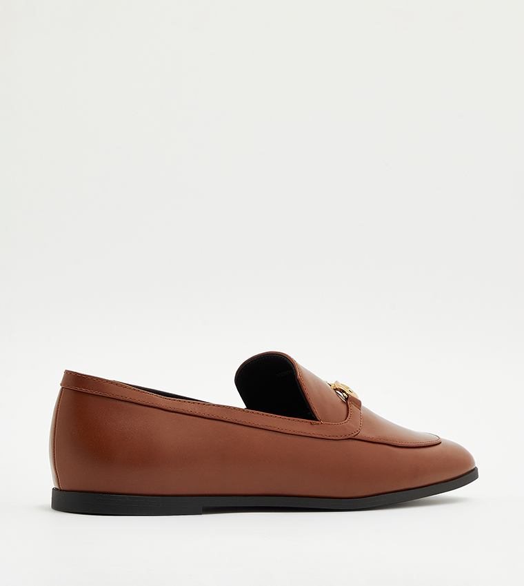 Metal Accent Round Toe Loafers