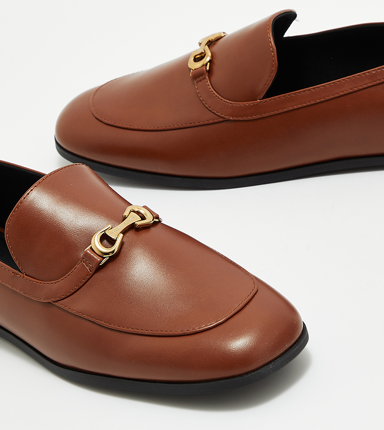 Metal Accent Round Toe Loafers