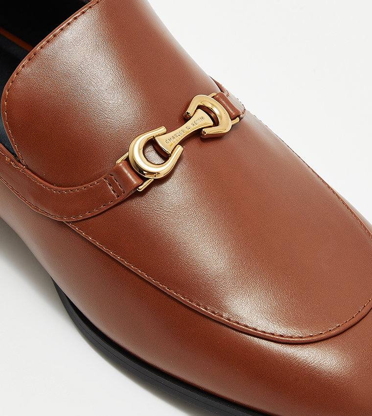 Metal Accent Round Toe Loafers