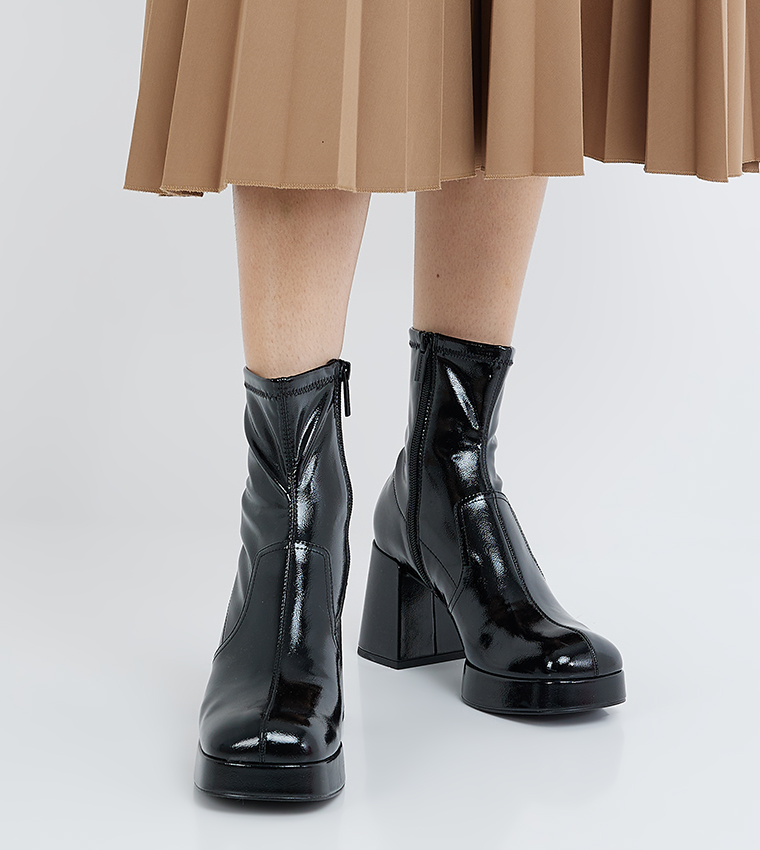 Patent leather chunky store heel boots