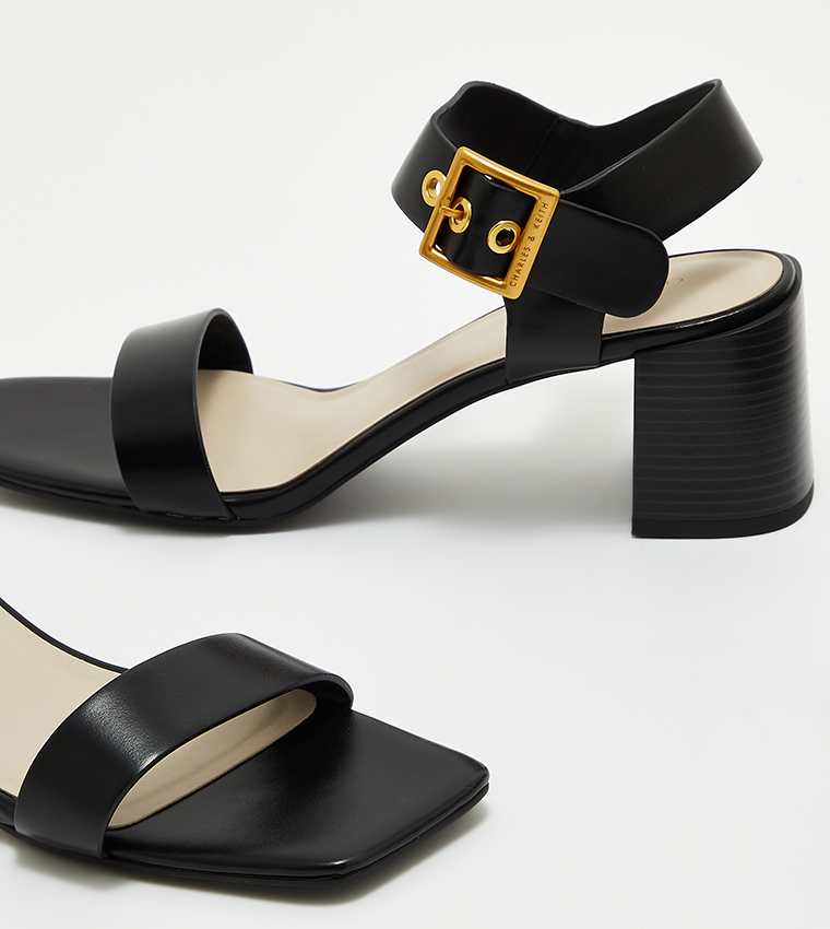 Buy Charles Keith Buckle Detail Block Heel Sandals In Black