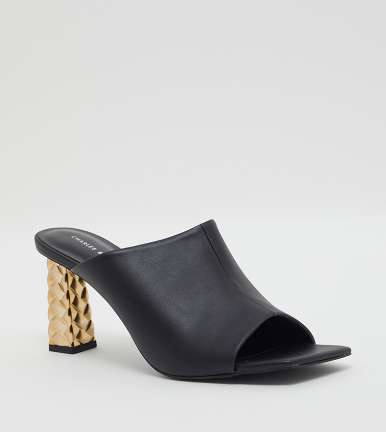 Open toe heeled clearance mules