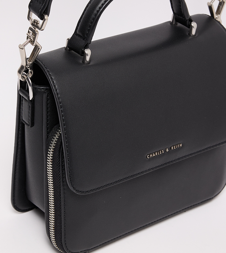 Textured Flap Top Handle Bag