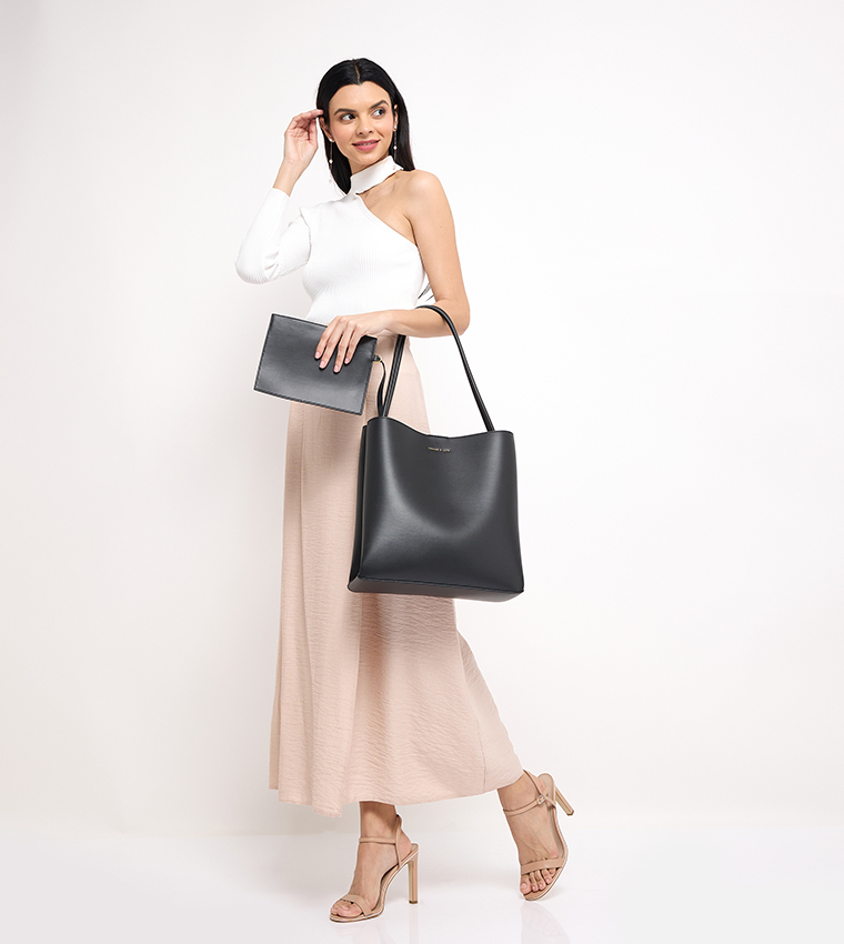 LEIA Textured Logo Detail Tote Bag with Pouch