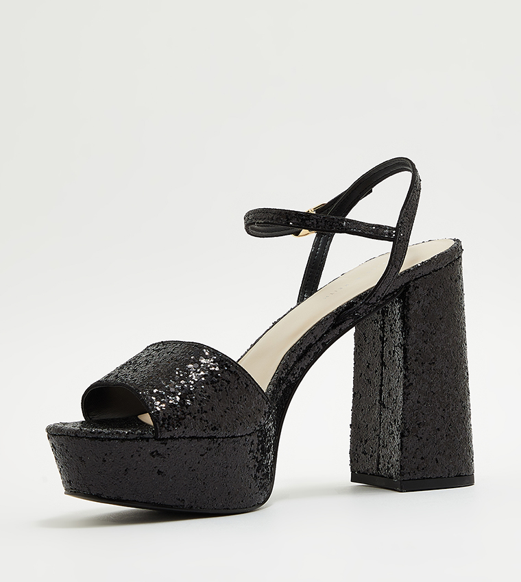 Glittered Ankle Strap Platform Heel Sandals