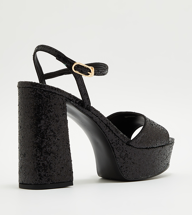 Glittered Ankle Strap Platform Heel Sandals