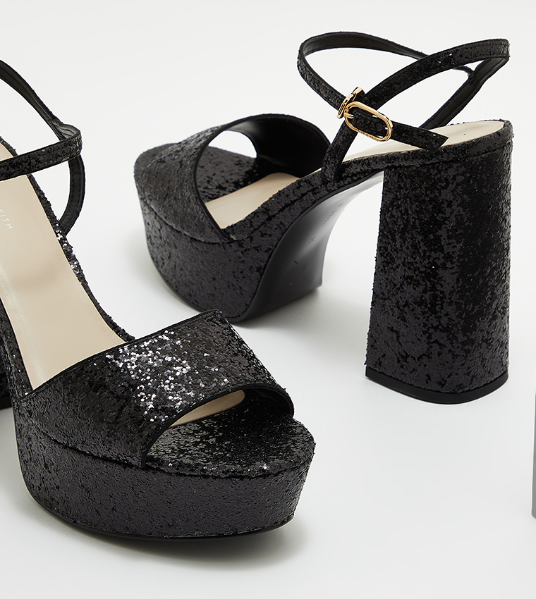 Glittered Ankle Strap Platform Heel Sandals