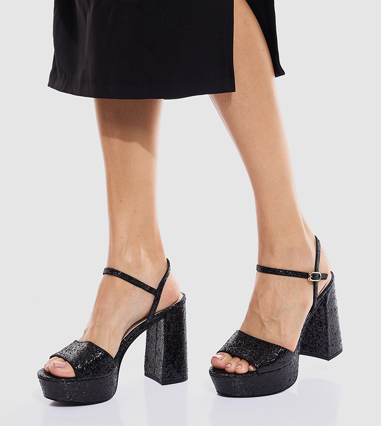 Glittered Ankle Strap Platform Heel Sandals
