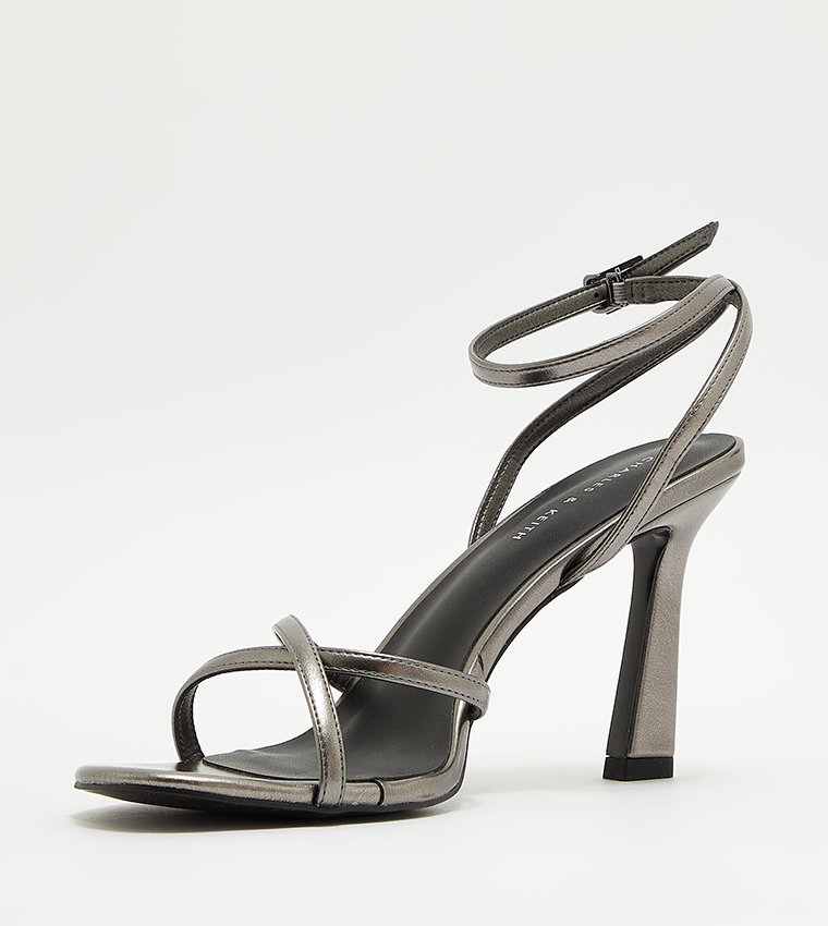 Metallic Ankle Strap Heel Sandals