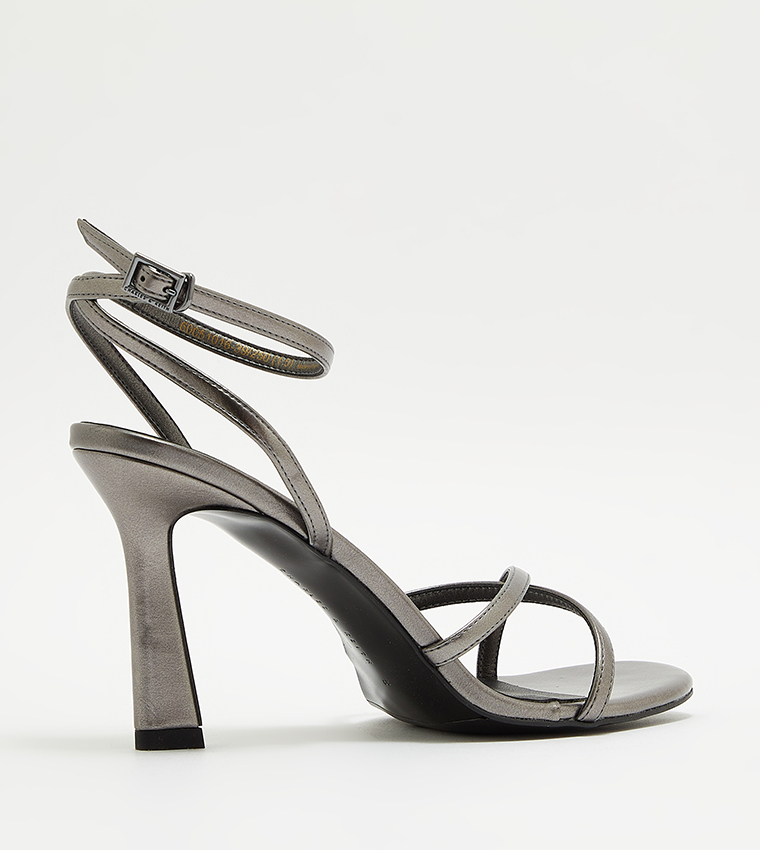 Metallic Ankle Strap Heel Sandals