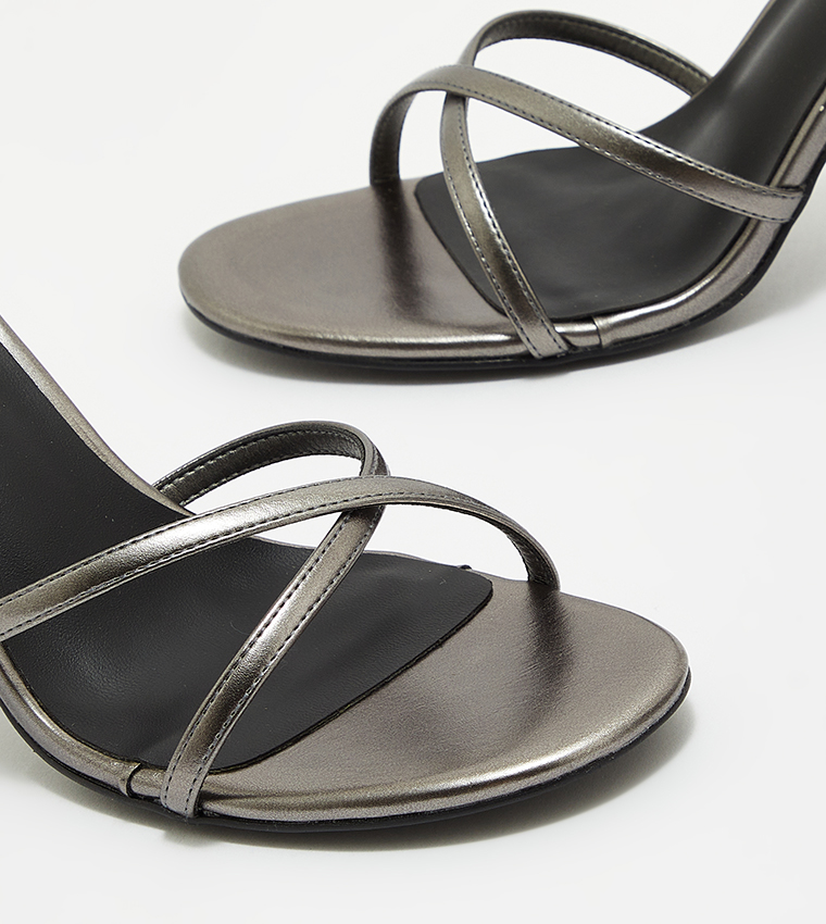 Metallic Ankle Strap Heel Sandals