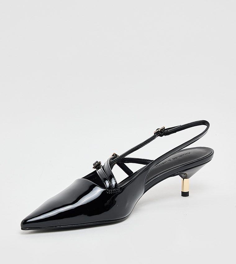 Patent Kitten Heel Slingback Pumps